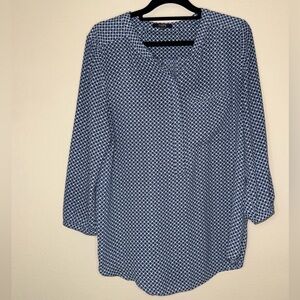 NYDJ Navy Patterned Pintuck Blouse